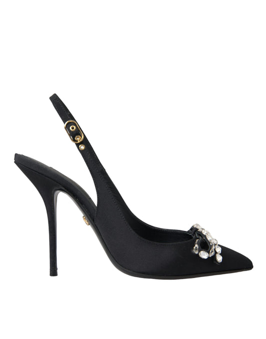 Dolce & Gabbana Schwarze, kristallverzierte Slingback-Schuhe