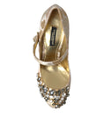 Load image into Gallery viewer, Dolce & Gabbana Gold Jacquard Kristall Mary Janes Pumps Schuhe
