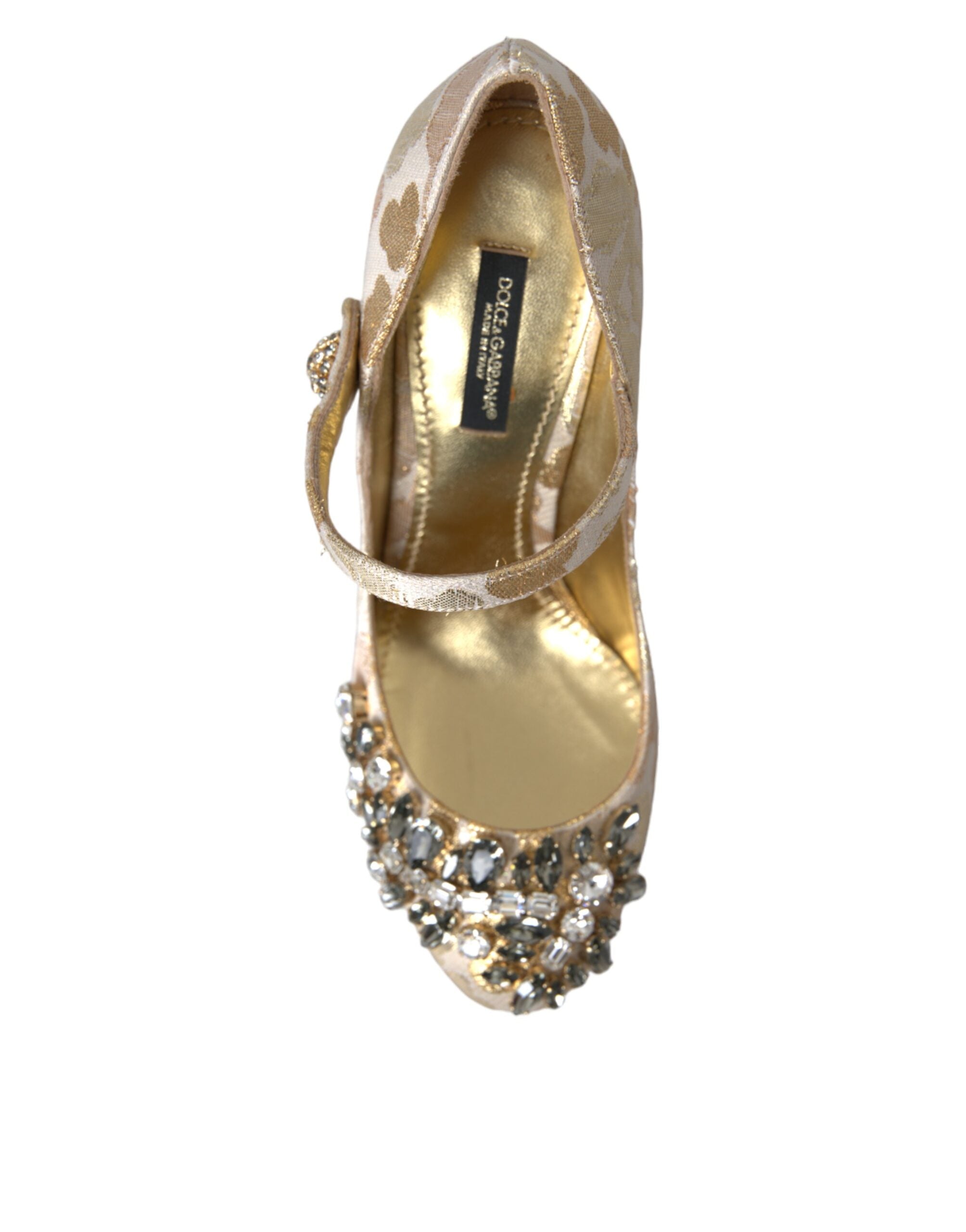 Dolce & Gabbana Gold Jacquard Kristall Mary Janes Pumps Schuhe