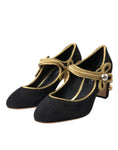 Load image into Gallery viewer, Dolce & Gabbana Schwarz Wildleder Gold Mary Janes Heels Pumps Schuhe
