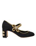 Load image into Gallery viewer, Dolce & Gabbana Schwarz Wildleder Gold Mary Janes Heels Pumps Schuhe
