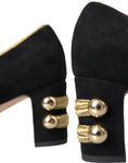 Load image into Gallery viewer, Dolce & Gabbana Schwarz Wildleder Gold Mary Janes Heels Pumps Schuhe
