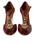 Load image into Gallery viewer, Dolce & Gabbana Dunkelrot Leder Gold Devotion Herz Sandalen Schuhe
