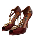 Load image into Gallery viewer, Dolce & Gabbana Dunkelrot Leder Gold Devotion Herz Sandalen Schuhe
