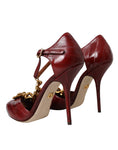 Load image into Gallery viewer, Dolce & Gabbana Dunkelrot Leder Gold Devotion Herz Sandalen Schuhe
