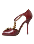 Load image into Gallery viewer, Dolce & Gabbana Dunkelrot Leder Gold Devotion Herz Sandalen Schuhe
