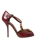 Load image into Gallery viewer, Dolce & Gabbana Dunkelrot Leder Gold Devotion Herz Sandalen Schuhe
