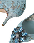 Load image into Gallery viewer, Dolce & Gabbana Blaue Taormina Spitze Kristall Absatz Pumps Schuhe
