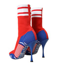 Load image into Gallery viewer, Dolce & Gabbana Rot Blau Stretch Socke Stil Ankle Stiefel Logo Schuhe
