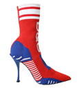 Load image into Gallery viewer, Dolce & Gabbana Rot Blau Stretch Socke Stil Ankle Stiefel Logo Schuhe
