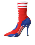 Load image into Gallery viewer, Dolce & Gabbana Rot Blau Stretch Socke Stil Ankle Stiefel Logo Schuhe
