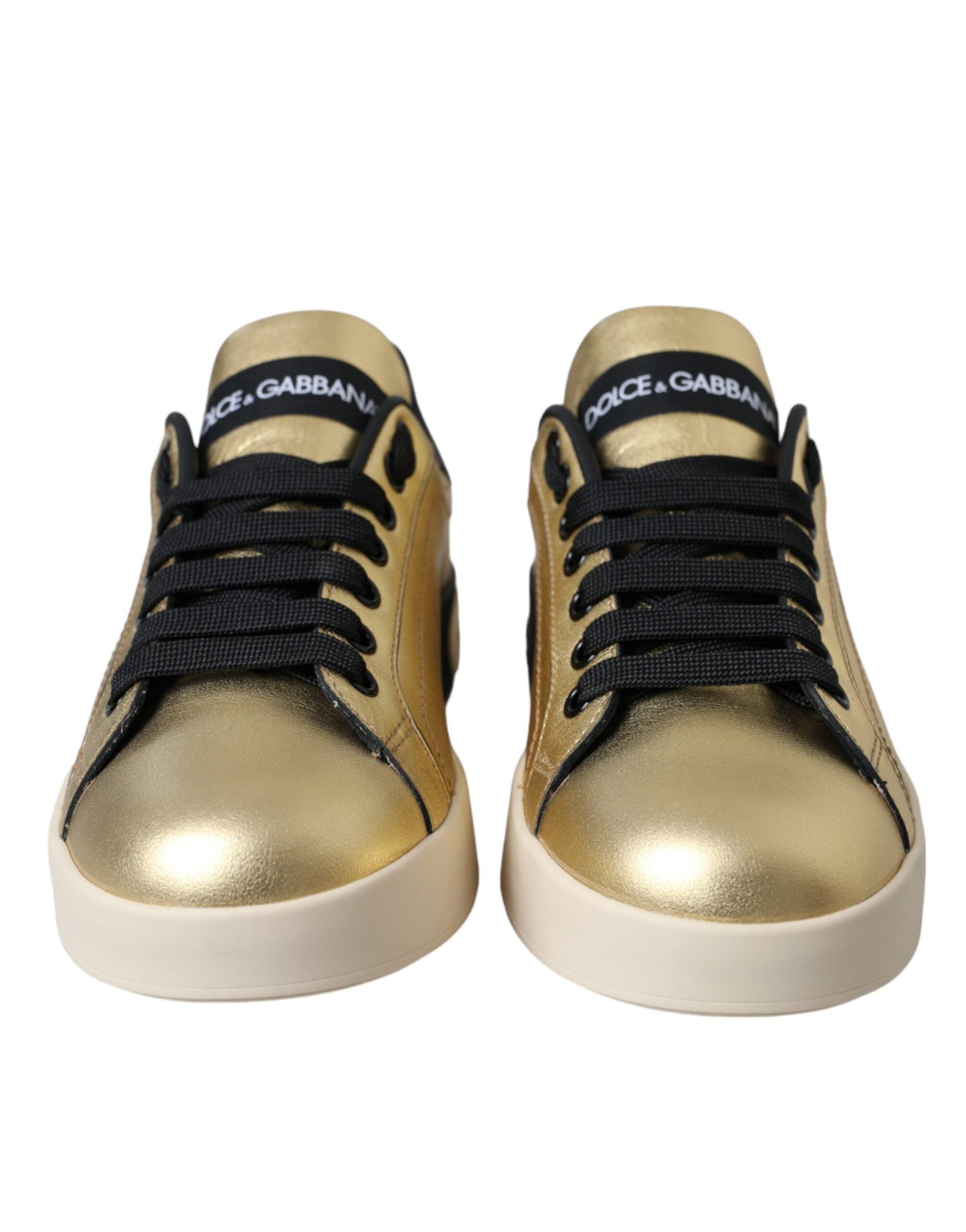 Dolce & Gabbana Gold Portofino Kalbsleder Sneakers Frauen Schuhe