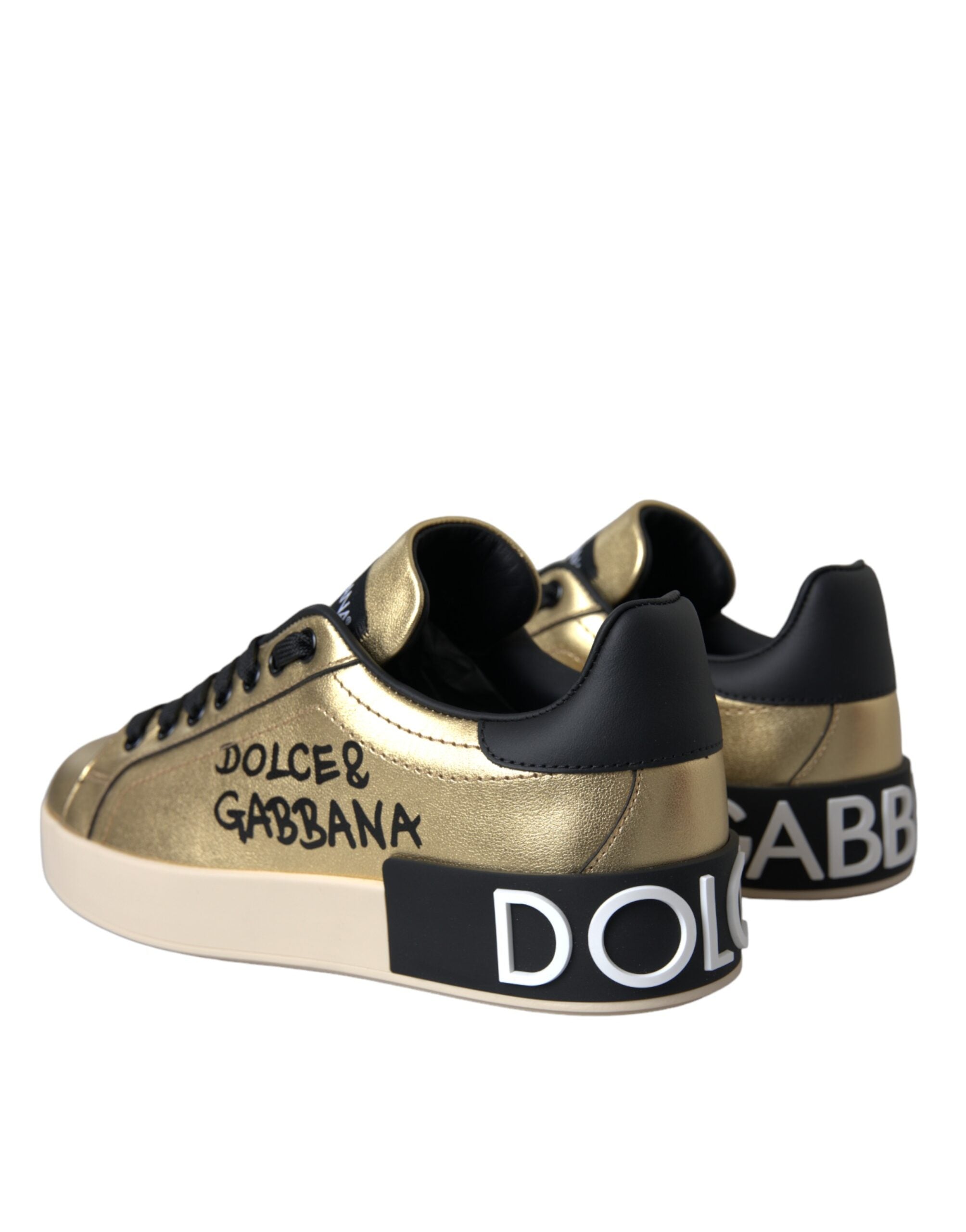 Dolce & Gabbana Gold Portofino Kalbsleder Sneakers Frauen Schuhe