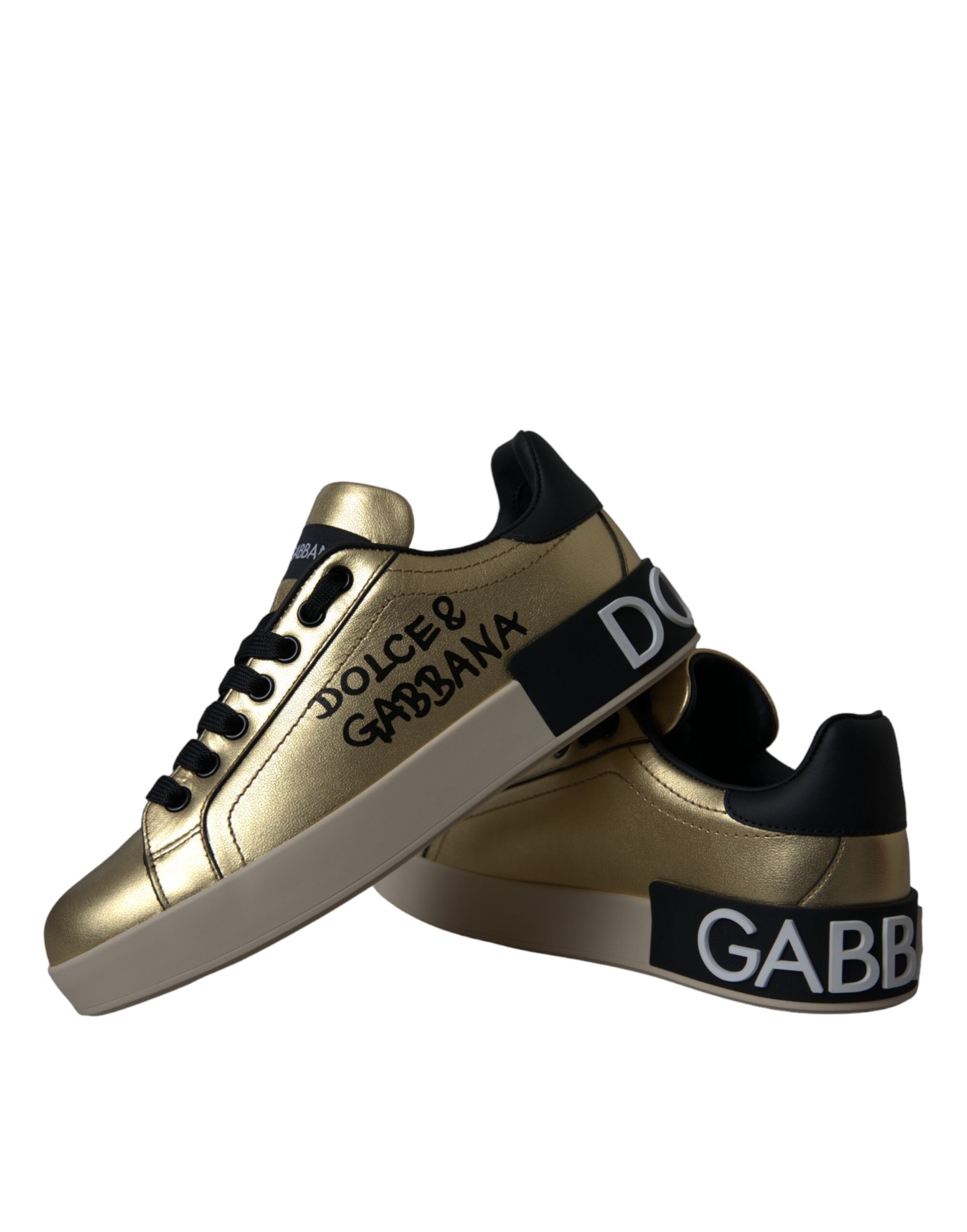 Dolce & Gabbana Gold Portofino Kalbsleder Sneakers Frauen Schuhe