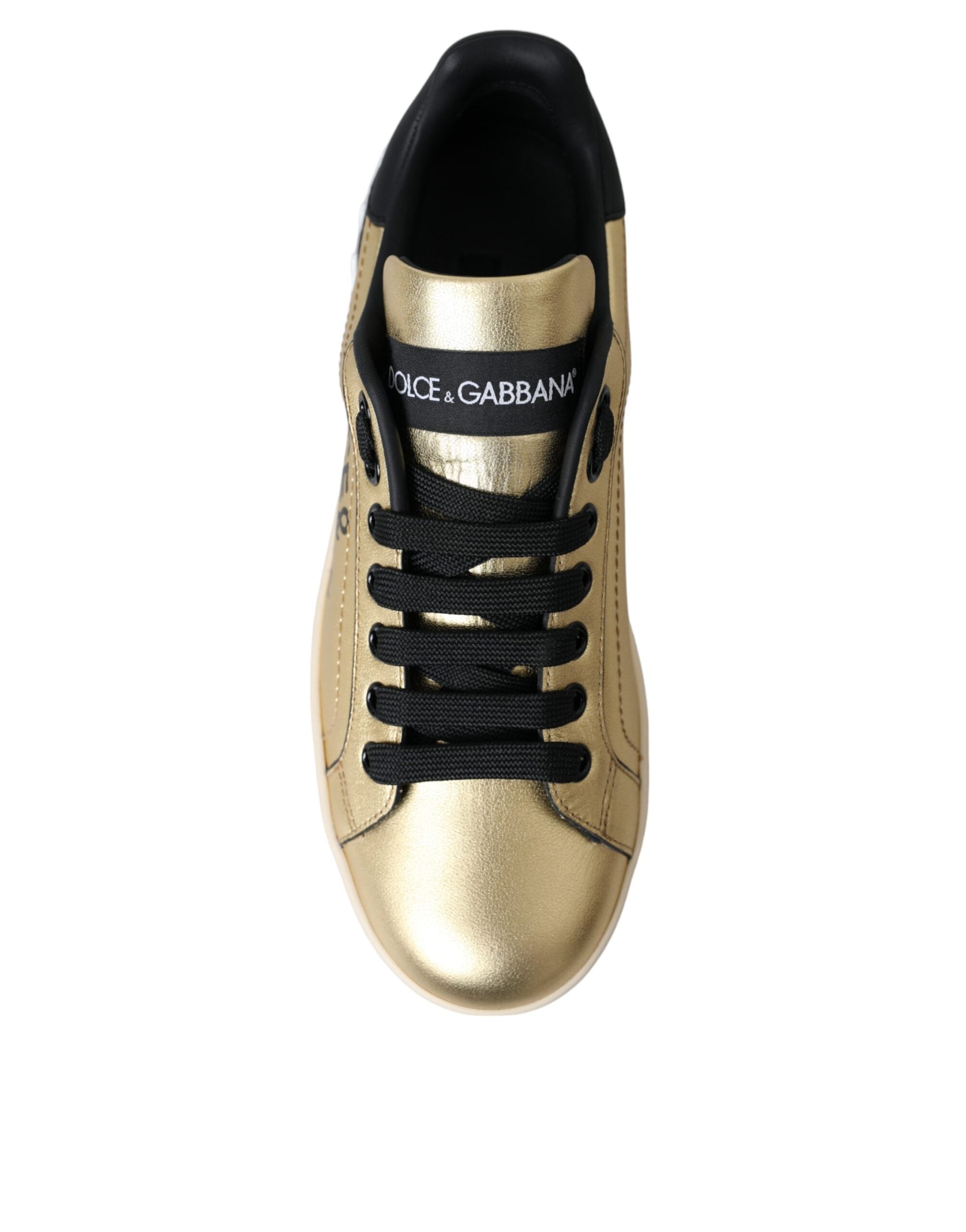 Dolce & Gabbana Gold Portofino Kalbsleder Sneakers Frauen Schuhe