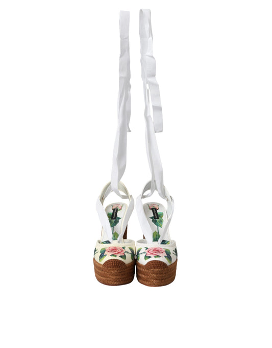 Dolce & Gabbana Weiß Floral Keilabsatz Sandalen Schuhe