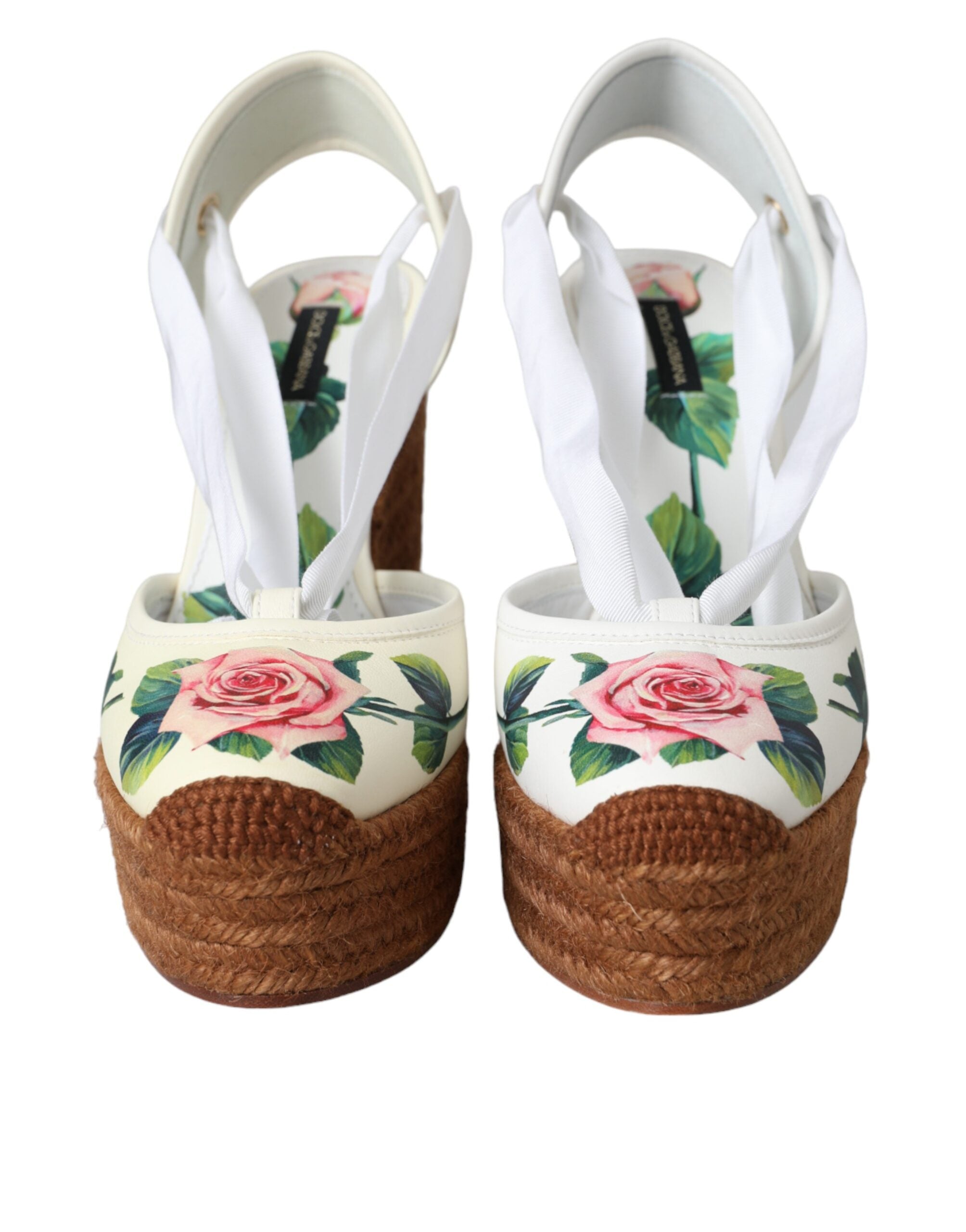 Dolce & Gabbana Weiß Floral Keilabsatz Sandalen Schuhe