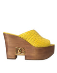 Load image into Gallery viewer, Dolce & Gabbana Gelbe Leder Holz Pantoffel Keil Rutschen Schuhe
