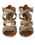 Load image into Gallery viewer, Dolce & Gabbana Bronze Crystal Strap Heels Sandalen Schuhe
