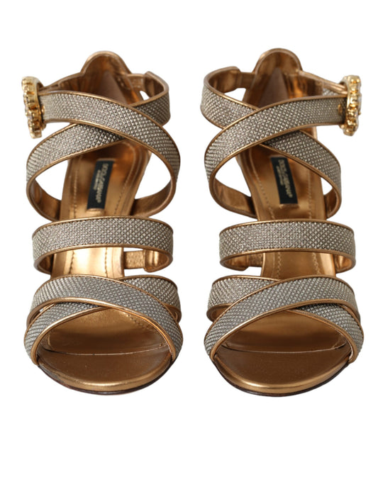 Dolce & Gabbana Bronze Crystal Strap Heels Sandalen Schuhe