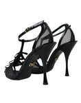 Load image into Gallery viewer, Dolce & Gabbana Schwarz Mesh T-strap Heels Sandalen Schuhe
