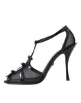 Load image into Gallery viewer, Dolce & Gabbana Schwarz Mesh T-strap Heels Sandalen Schuhe
