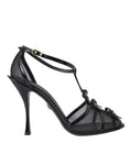 Load image into Gallery viewer, Dolce & Gabbana Schwarz Mesh T-strap Heels Sandalen Schuhe
