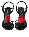 Load image into Gallery viewer, Dolce & Gabbana Schwarzes Leder Rose Knöchelriemchen Heels Sandalen Schuhe
