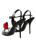 Load image into Gallery viewer, Dolce & Gabbana Schwarzes Leder Rose Knöchelriemchen Heels Sandalen Schuhe
