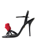 Load image into Gallery viewer, Dolce & Gabbana Schwarzes Leder Rose Knöchelriemchen Heels Sandalen Schuhe
