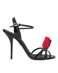 Load image into Gallery viewer, Dolce & Gabbana Schwarzes Leder Rose Knöchelriemchen Heels Sandalen Schuhe
