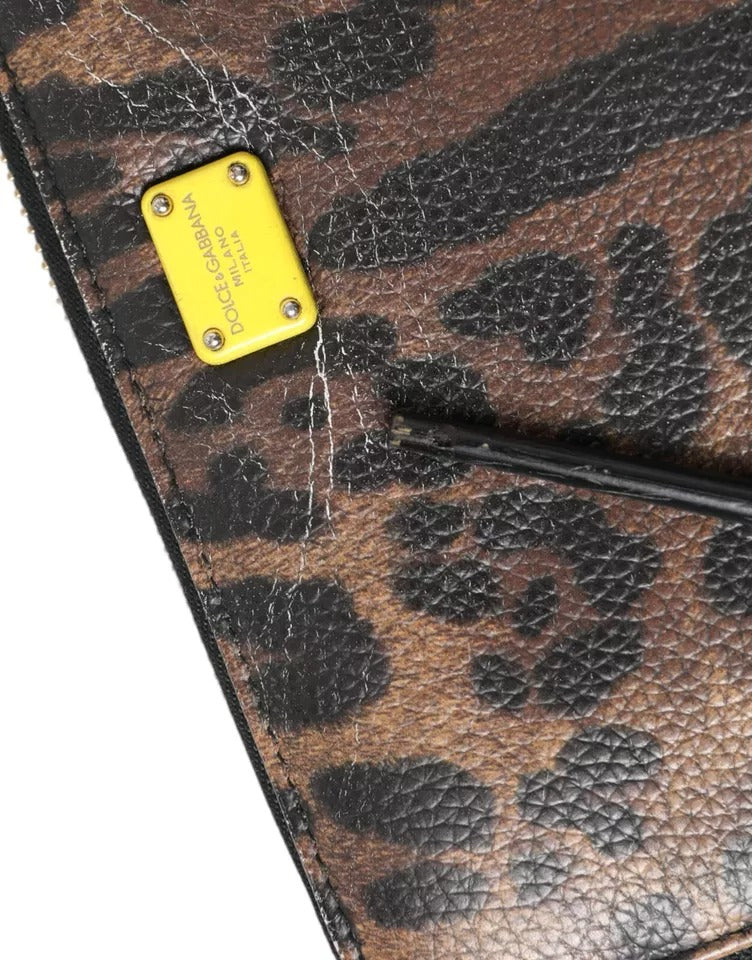 Dolce & Gabbana Braunes Leopardenleder DG Zip Around Continental Brieftasche