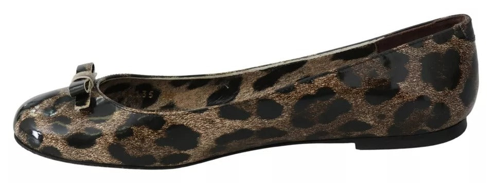 Dolce & Gabbana Braun Leopard Ballerina Flats Lederschuhe