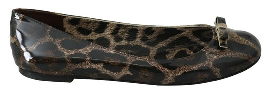 Dolce & Gabbana Braun Leopard Ballerina Flats Lederschuhe