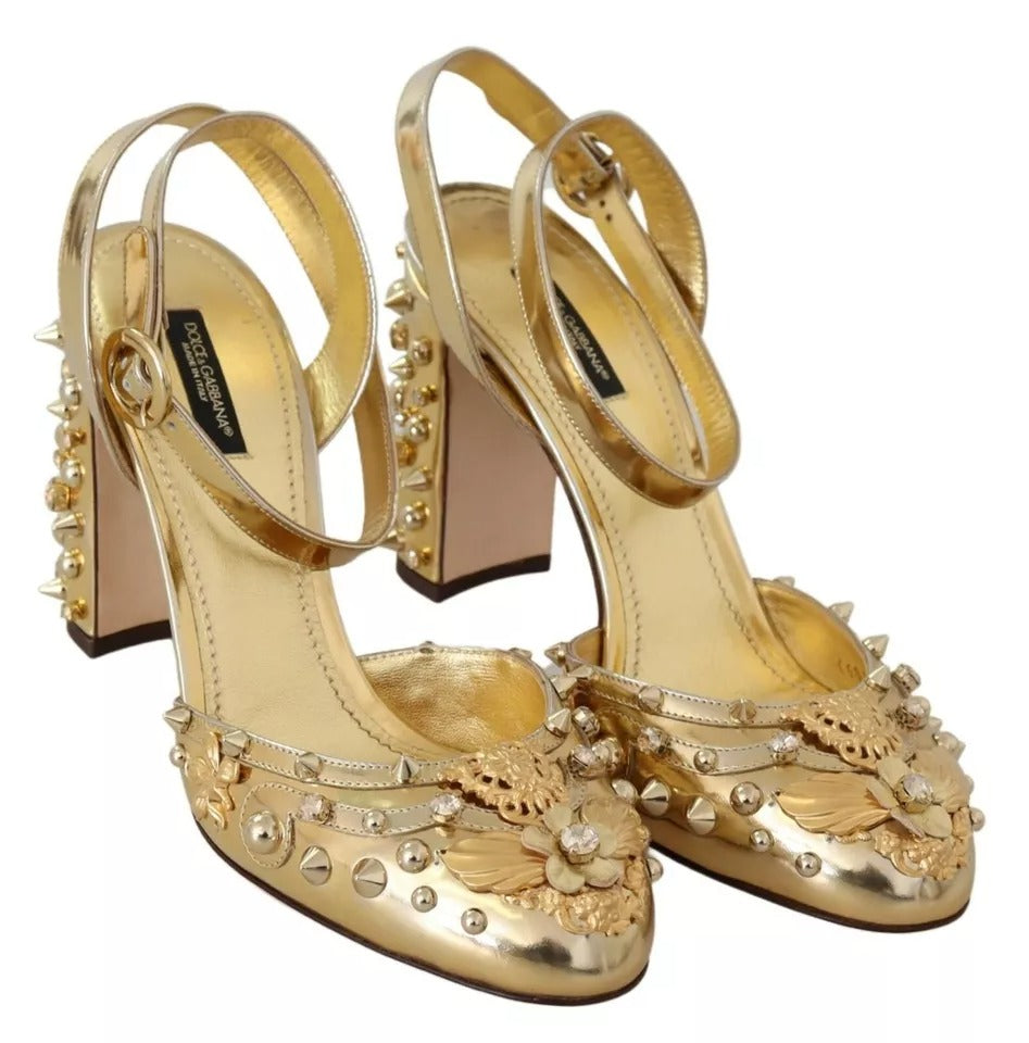 Dolce & Gabbana Gold Nieten Vally Slingback Sandalen Schuhe