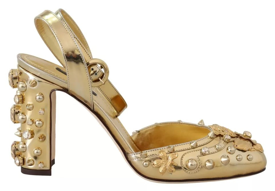 Dolce & Gabbana Gold Nieten Vally Slingback Sandalen Schuhe