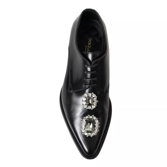 Dolce & Gabbana Schwarze Leder-Kristall-Schnürschuhe Formal Schuhe