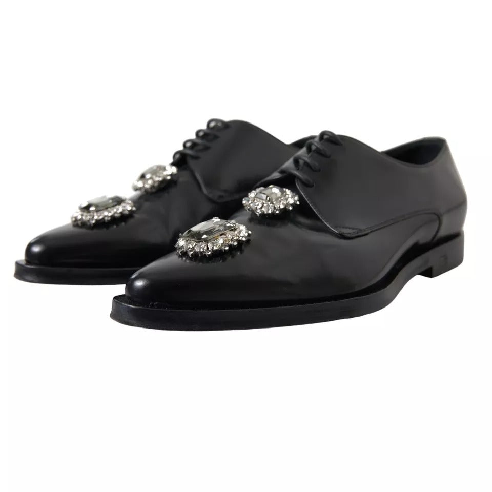 Dolce & Gabbana Schwarze Leder-Kristall-Schnürschuhe Formal Schuhe