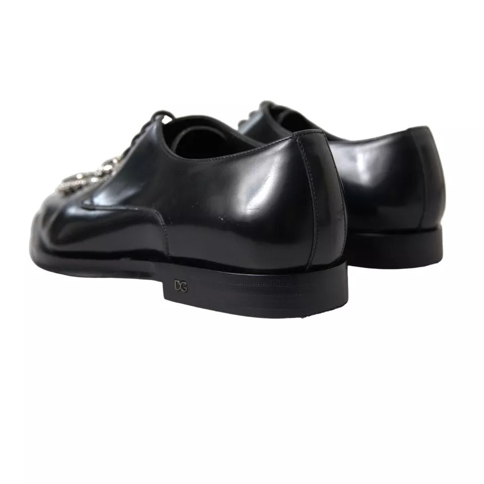 Dolce & Gabbana Schwarze Leder-Kristall-Schnürschuhe Formal Schuhe