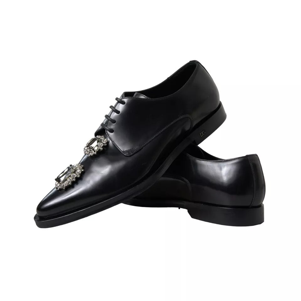 Dolce & Gabbana Schwarze Leder-Kristall-Schnürschuhe Formal Schuhe