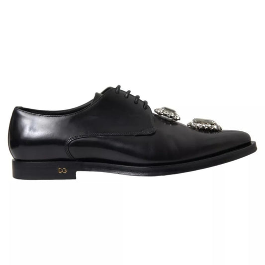 Dolce & Gabbana Schwarze Leder-Kristall-Schnürschuhe Formal Schuhe