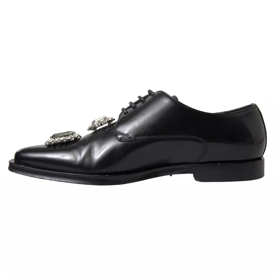 Dolce & Gabbana Schwarze Leder-Kristall-Schnürschuhe Formal Schuhe