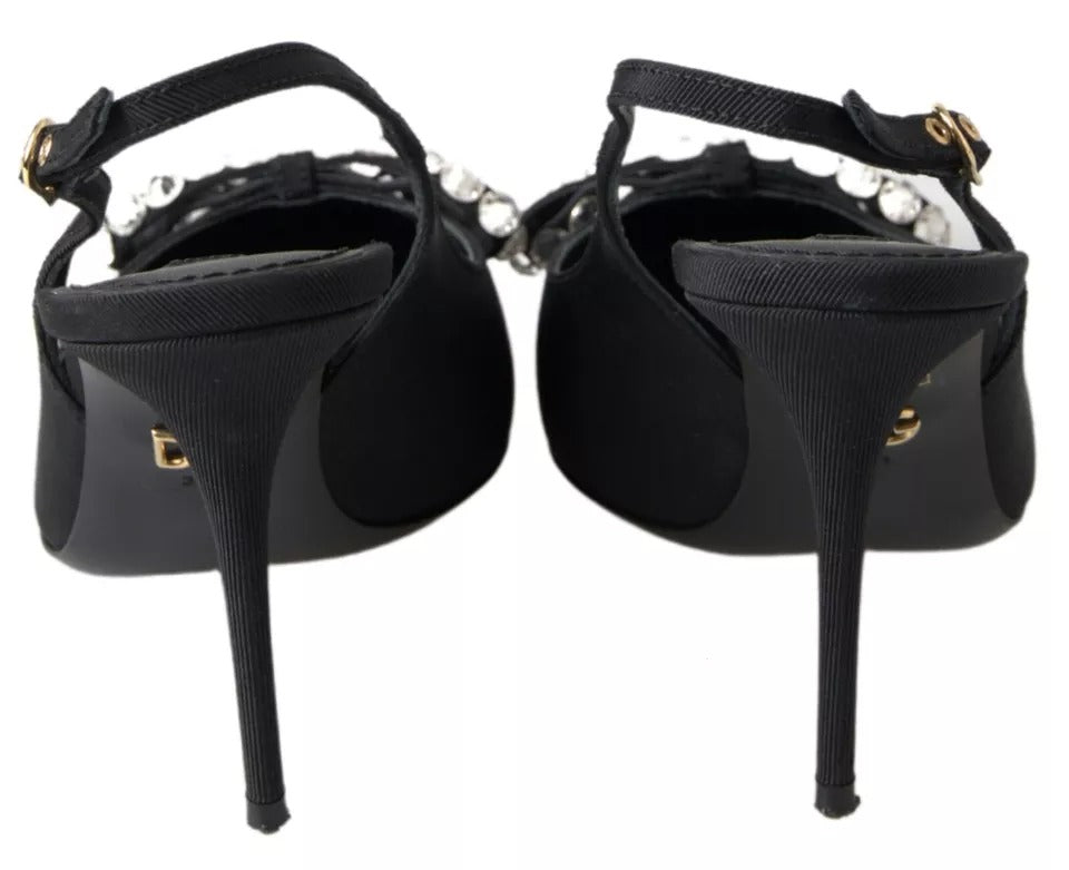 Dolce & Gabbana Schwarze kristallverzierte Schuhe mit Slingback-Absatz