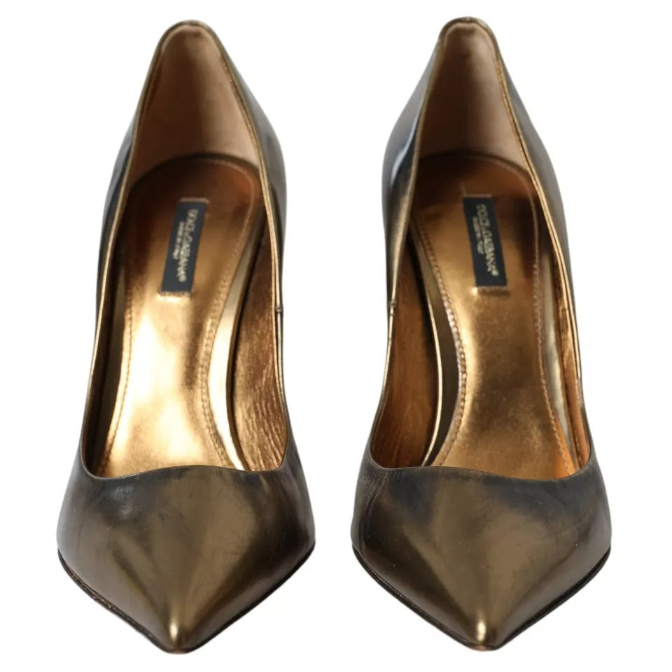 Dolce & Gabbana Bronze Leder verschönert Heels Pumps Schuhe