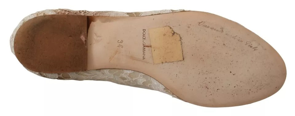 Dolce & Gabbana Beige Spitze Kristall Ballett Flats Loafers Schuhe