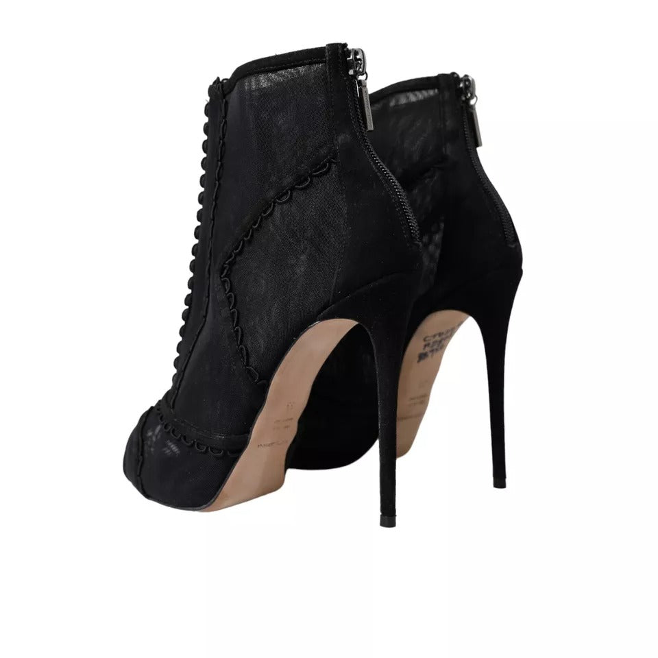 Dolce & Gabbana Schwarz Tüll Stiletto Heels Kurze Stiefel Schuhe