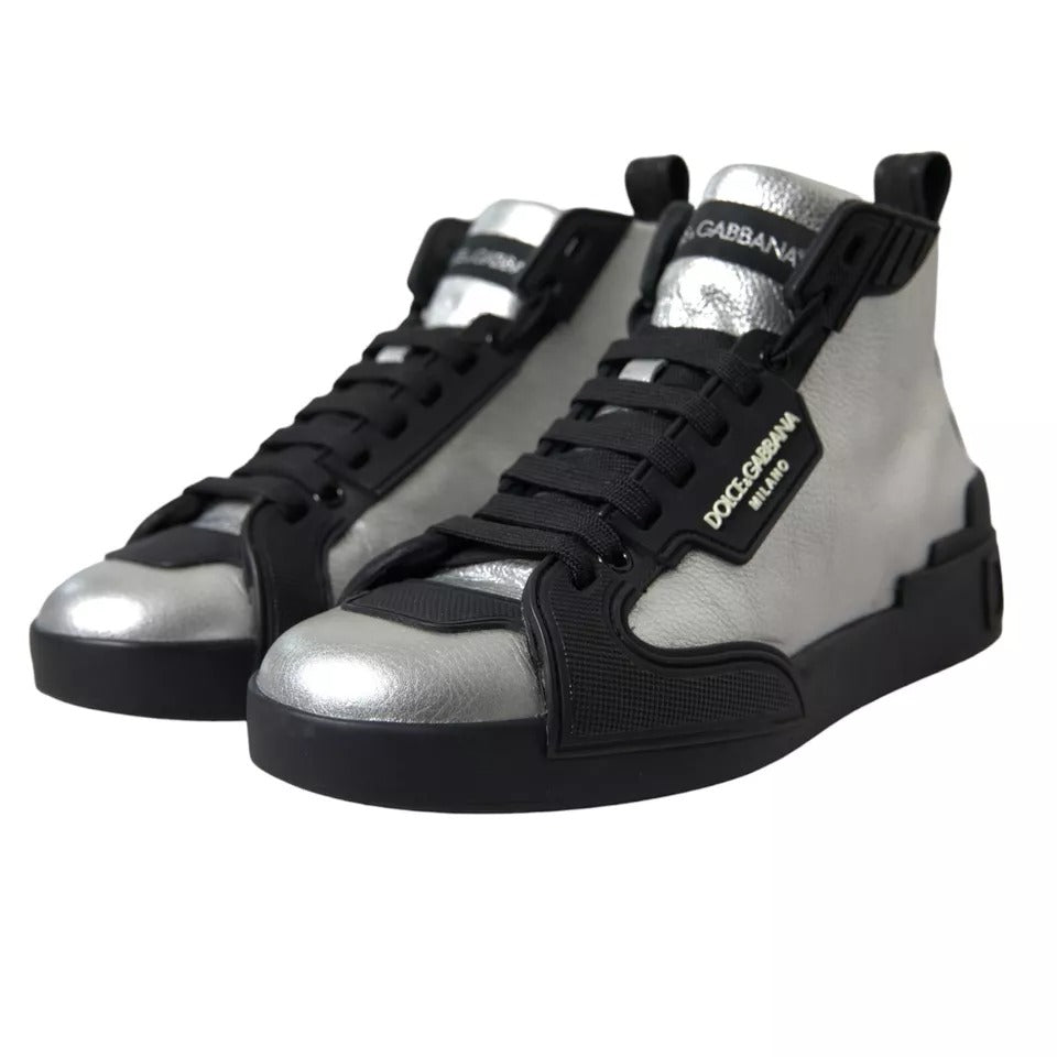 Dolce & Gabbana Schwarz Silber Logo Mid Top Männer Turnschuhe Schuhe