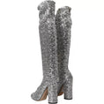 Load image into Gallery viewer, Dolce & Gabbana Silberne paillettenbesetzte hohe Stiefel Stretch Schuhe
