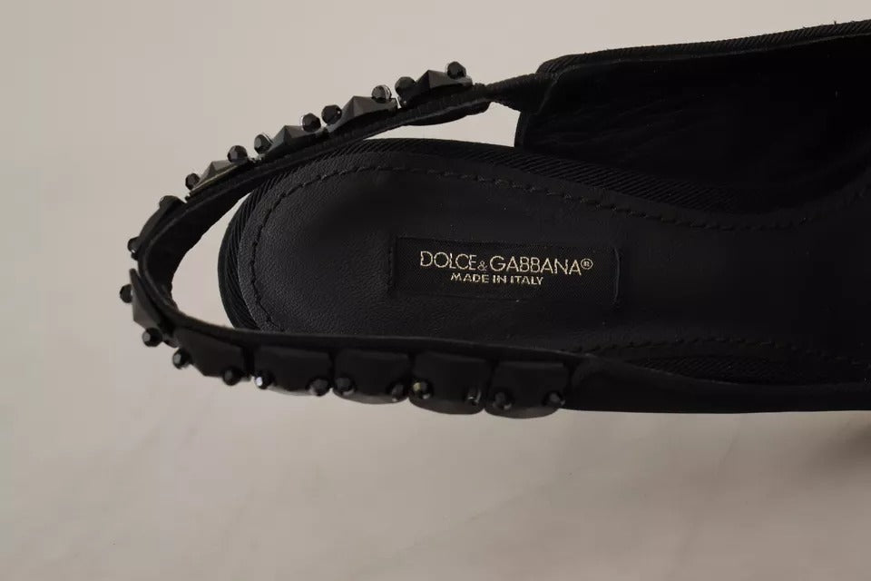 Dolce & Gabbana Schwarze verschönerte Absätze Slingback Charmeuse Schuhe