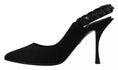 Resmi galeri görüntüleyiciye yükleyin, Dolce & Gabbana Schwarze verschönerte Absätze Slingback Charmeuse Schuhe
